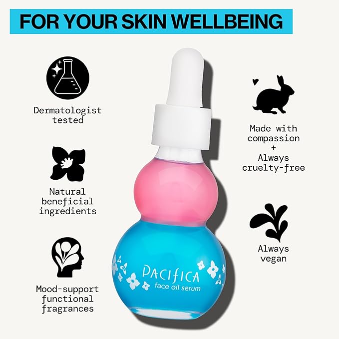 Pacifica Face Oil Serum - Flower Fix Bi-Phase Hydrating Skin Barrier - w/Hyaluronic Acid & Natural Botanical Ingredients - for Dry Sensitive Skin Vegan & Cruelty-Free Dermatologist Approved
