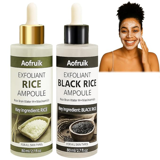 2Pcs Rice Exfoliating Ampoule Set, Black Rice and Rice Peeling Ampoule, Exfoliating Face and Body Scrub Dead Skin Cells, Blackheads Remover for All Skin Types (Rice)