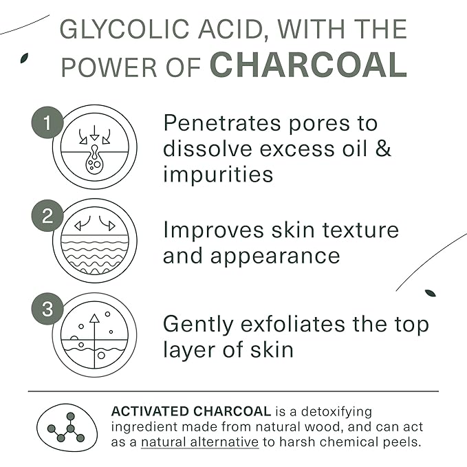 Botanic Tree Glycolic Acid Exfoliating Face Wash for Men - Facial Exfoliating Cleanser, Face Scrub - 10% Glycolic Acid with Activated Charcoal - 6 fl oz