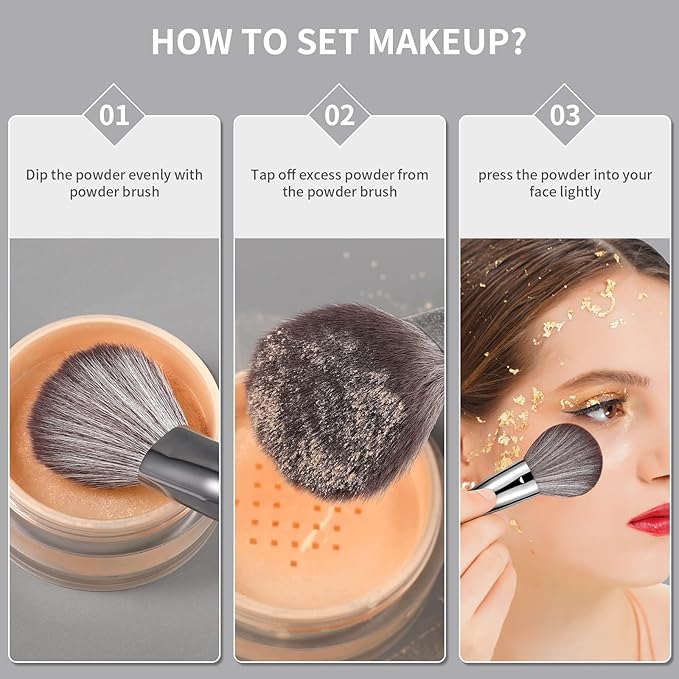 DUcare Powder Brush for Loose Powder - Fluffy Makeup Brushes with Soft Synthetic Bristles for Setting Powder/Blush/Highlighter, Large Face Makeup Brush for Flawless Application