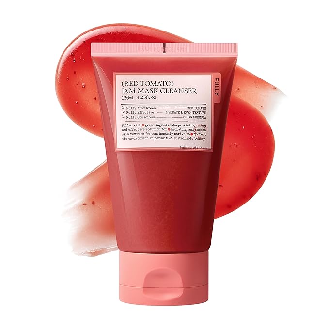 FULLY Red Tomato Jam Mask Cleanser, Gentle Exfoliation, Refines Skin Texture, Clear Pores, Hydration, Face Wash, Vegan, Rough & Sensitive Skin, Korean Skincare 4.05 fl.oz