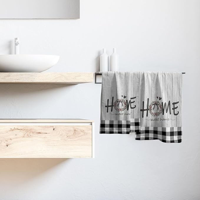 Giwawa Home Sweet Home Hand Towels Set of 2 Buffalo Check Absorbent Small Bath Towels Decorative Kitchen Guest Dish Towel for Spa Hotel