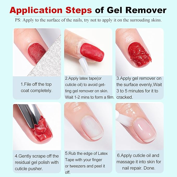 Gel Nail Polish Remover, Gel Remover Kit with Liquid Latex for Nails, No Need to Wrap or Soak, Removes Nail Polish in 2-5 Minutes, Acetone Free, Not Damage to Nails, with Manicure Tools