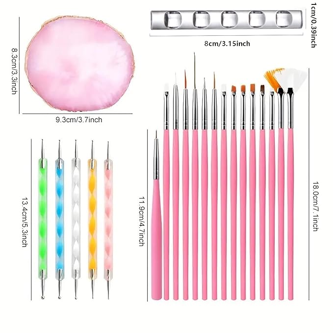 Nail Art Tools 22-piece Set, Resin Nail Art Palette, 2-way Acrylic Silicone Engraving Pen Dotting Pen Tools Nail Art Kit for Nail Art DIY Home Salon Makeup Display Board, pink
