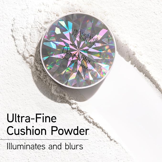 Physicians Formula Mineral Wear®Diamond Blur Skincare Cushion Powder, Blurring & Pore Diffusing Long Lasting Matte Finish Face Powder, Talc-Free- Translucent