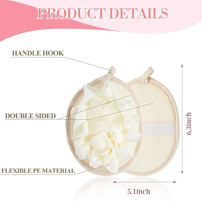 Boao 6 Pcs Bath Shower Pouf Sponge Mesh Pouf Shower Ball Exfoliating Body Sponge Pad Scrubber Glove with Flower Bath Ball (Khaki,Dark Brown,Beige)