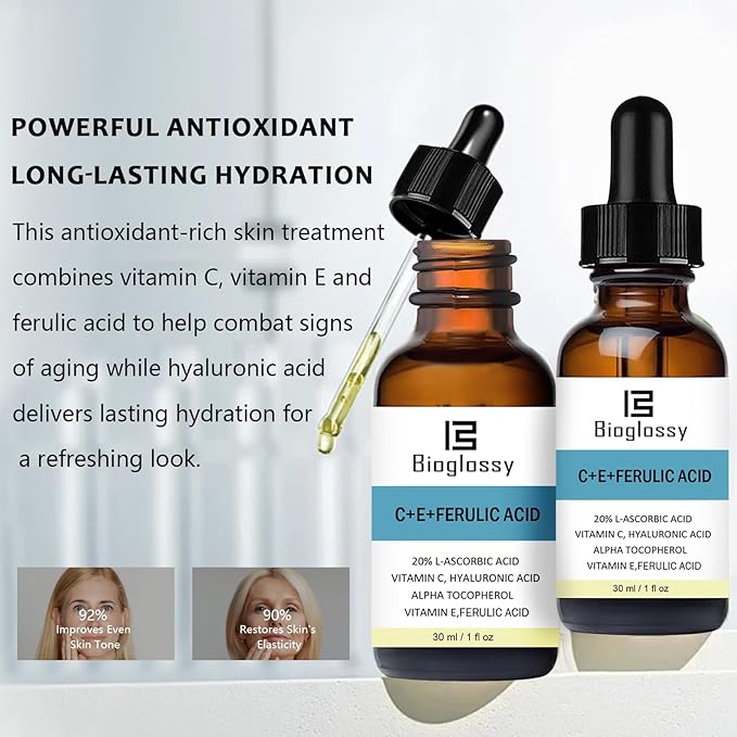 Vitamin CE Ferulic Acid Serum 20% Vitamin C Serum + Vitamin E & Hyaluronic Acid - Skin Moisturizer Face Dark Spot Corrector and Anti Aging 30ml / 1 fl.oz