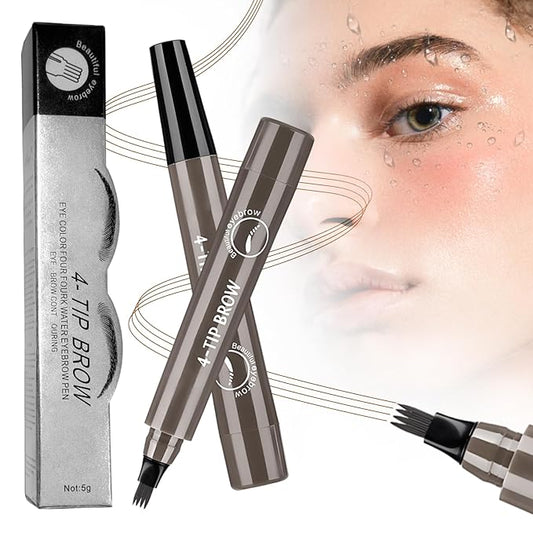 2025 New Magic Eyebrow Pencil, 3D Waterproof 4 Tipped Precise Brow Pen Microblading Eyebrow Pencil Contouring Pen Fine Stroke Microblading Creates Natural (Gray Brown)