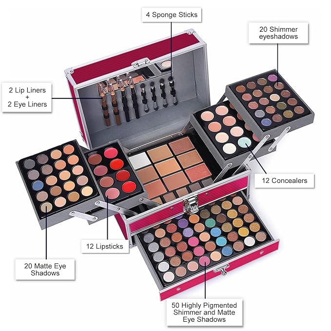 132 Color All In One Makeup Kit,Professional Makeup Case,Makeup Set for Teen Girls,Makeup Palette,Multicolor Eyeshadow Kit (006N1-Pink)