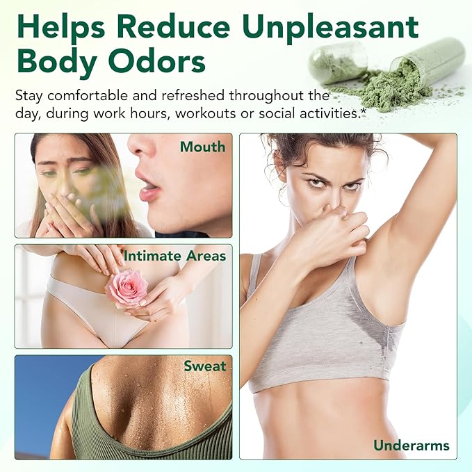 Body Deodorizing Supplement,Chlorophyll Capsules for Body Odor, Fresh Breath,Chlorophyll Capsules Supports Immunity and Digestion,for Men & Women,Vegan(120 Caps)