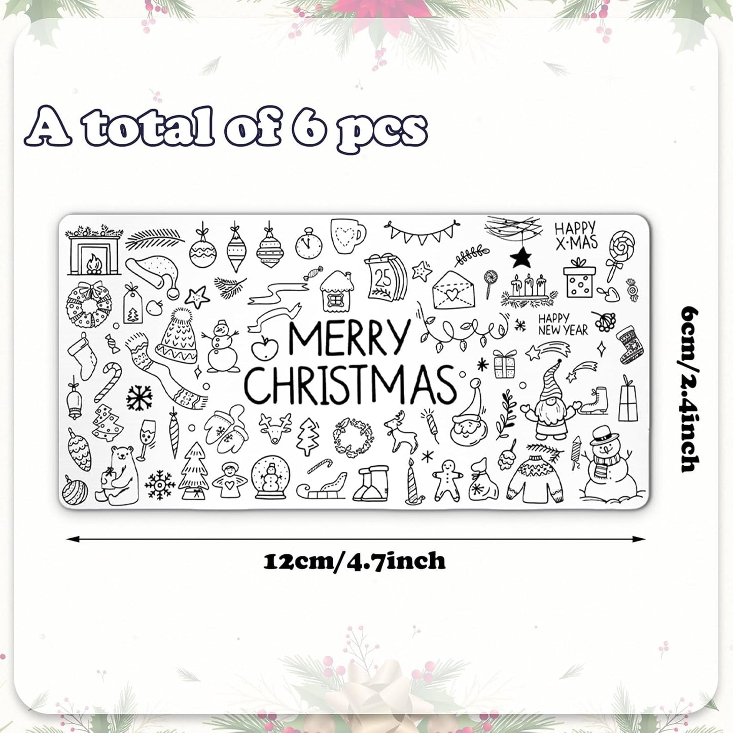Whaline 6Pcs Christmas Nail Plates Stamping Set Xmas Tree Snowflake Snowman Stamp Templates Nail Art Plates for Winter DIY Print Manicure Salon Design Gift
