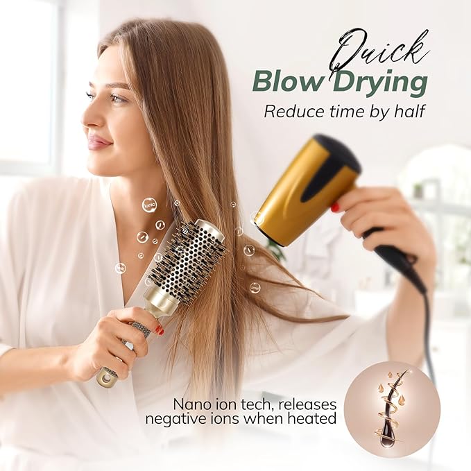 Nano Thermal Ceramic Round Hair Brush with Boar Bristles for Blow Drying and Styling by Sndyi - 2.9 Inch Barrel