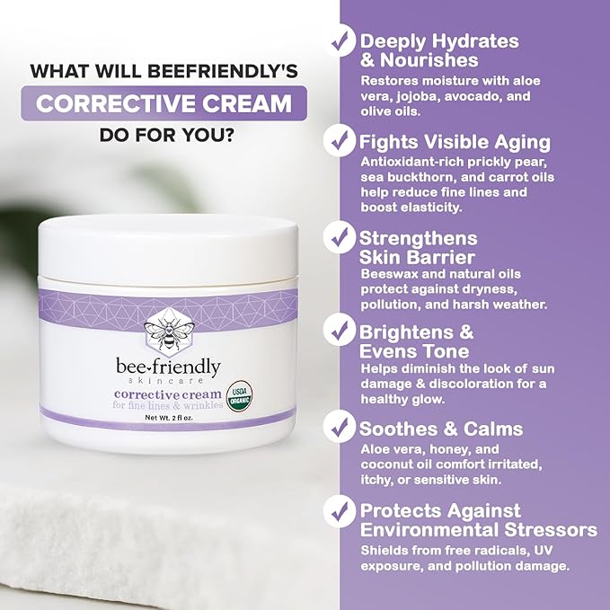 Organic Corrective Cream, USDA Certified Face Moisturizer Rich Anti Aging Facial Night Cream For Sensitive Skin Aids With Fine Lines, Wrinkles, Crows Feet, Eyes, Face, Neck 2 oz