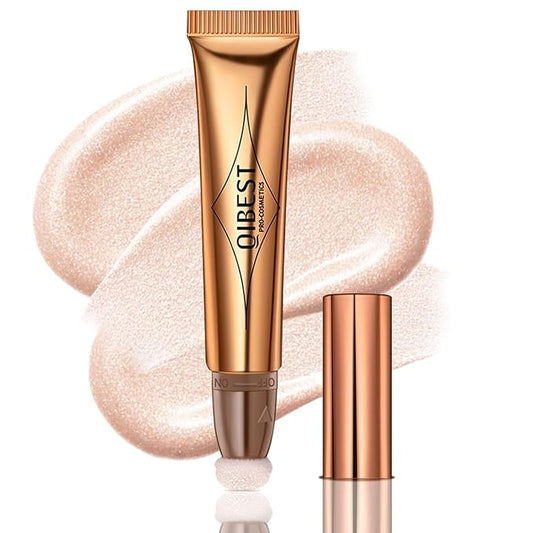 Liquid Highlighter Beauty Wand, Cream Liquid Highlighter Stick with Cushion Applicator, Lightweight Blendable, Long Lasting Silky Cream Highlighter Stick Contour Wand, Natural Face Shimmer Finish | 4# Highlight Pearl White