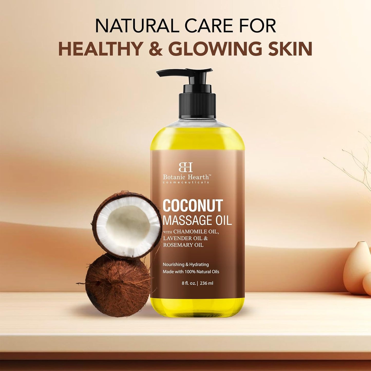Botanic Hearth Coconut Massage Oil | Ultra|Glide Formula with Soothing Aroma |Made with Natural Oils | All Skin Types, Men & Women | 8 Fl Oz