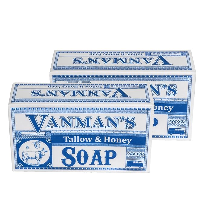 VanMan Beef Tallow and Honey Bar Soap – Pure Grass-Fed Beef Tallow for Skin with Vanilla Oil, Raw Honey & Distilled Water, Hydrating & Nourishing, Vanilla Scent, Clean Ingredients, 3.8oz - 2 Pack