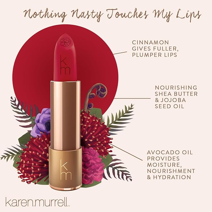 Karen Murrell - Natural Lip Stick 04 Red Shimmer - Red Lipstick - Matte Finish, 100% Natural Ingredients, Moisturizes & Hydrates Lips - Paraben & Cruelty Free