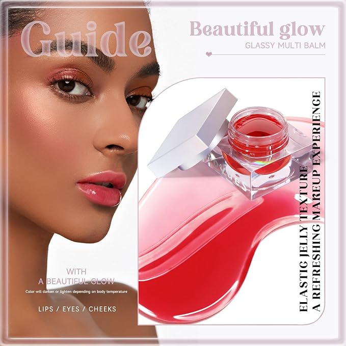 Cooling Water Jelly Tint Cream Blush, Color Changing Blush for Lip and Cheeks, Magic Lip Balm Lip Tinted Jelly Stain, Watercolor Finish Long Wear Multi-Use Cream Blush Gel Lip Gloss Makeup