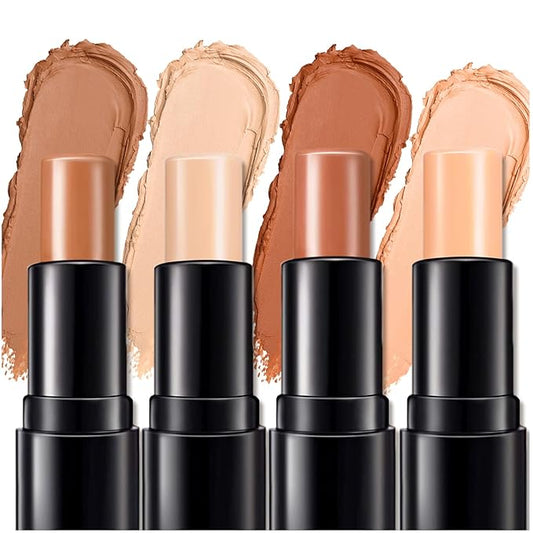 4 Colors Cream Contour, Stick Palette, Contouring Concealer, Stick Primer, Face Makeup Kit for Beginners, Cream Concealer and Highlight Stick(#2+3)