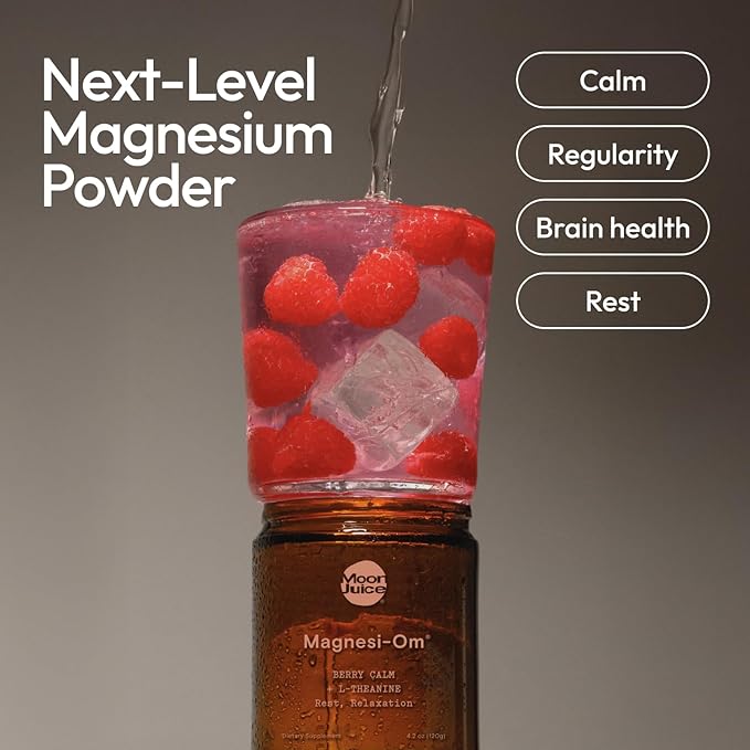 Moon Juice Magnesi-Om Magnesium Powder Supplement - Chelated Magnesium Complex + L-Theanine Blend for Rest, Relaxation & Regularity - Vegan, Non-GMO & No Sugar, Berry, 4 oz, 30 Sevings