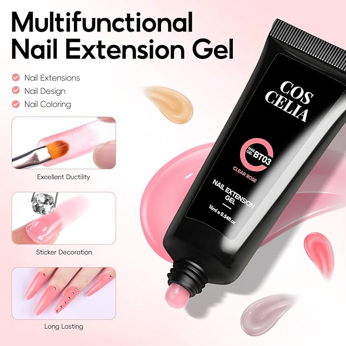 44PC Poly Nail Gel Kit with U V Lamp Starter Kit, 16ML 15 Colors Poly Extension Gel with Light Slip Solution Nail Rhinestones Glitter Decoration Powder Nail Art Kit for Beginners Gifts for Women