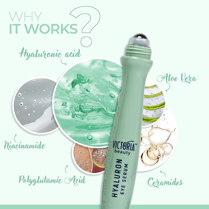 Victoria Beauty Hyaluronic Eye Roll-On Cooling, Eye Serum Against Wrinkles and Dark Circles