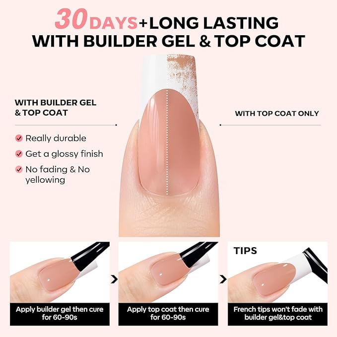 modelones French Tip Press on Nails, 150Pcs Long Square Fake Nails with Nail Box, Deep Nude Gel Nail Tips for Women, Soft Glue-On Nails for Natural Salon Look, DIY Nail Art Kit (15 Sizes)