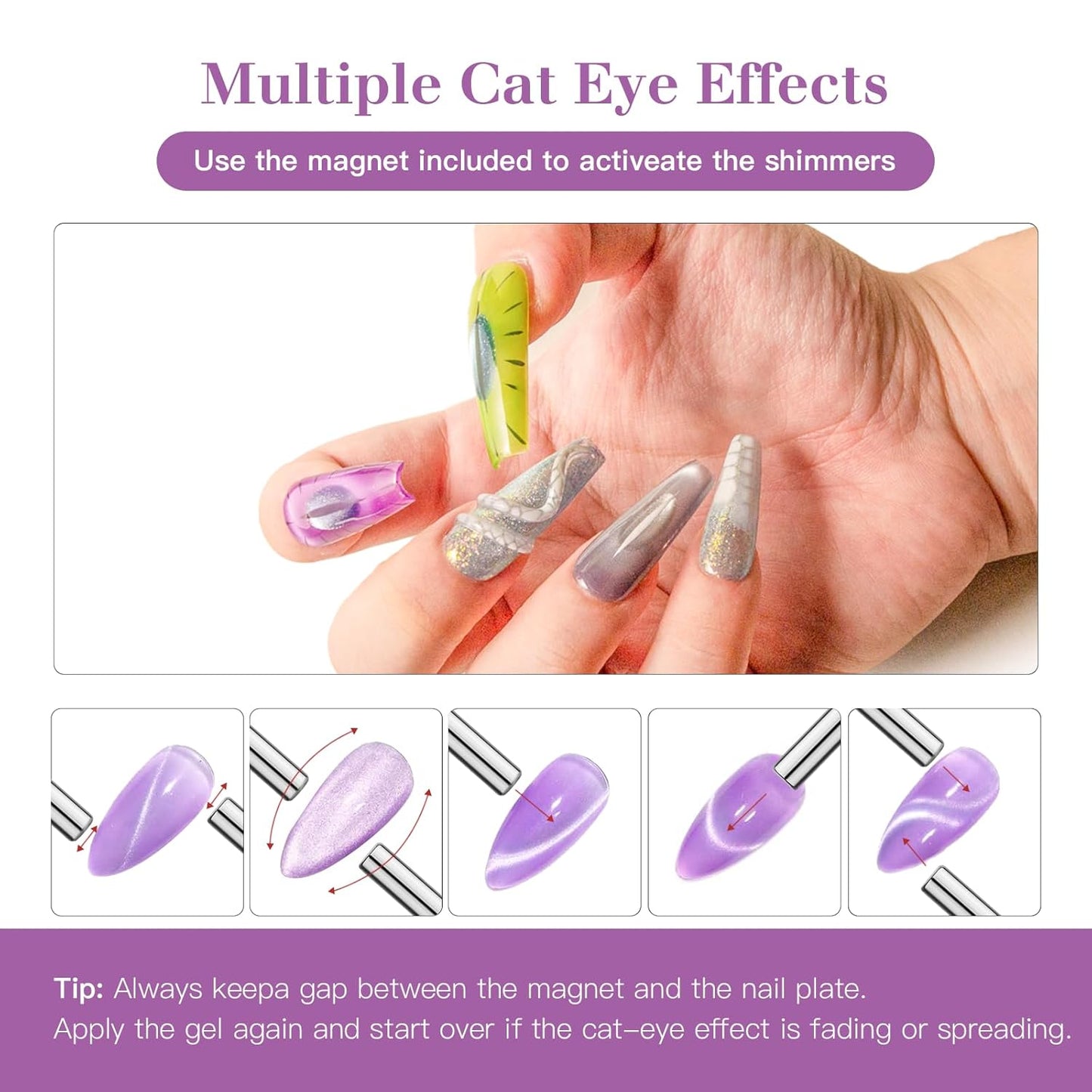 High-Density Cat Eye Gel Nail Polish with Magnet Stick, 15ml Dopamine Color Palette, Magnetic Effect Gel for DIY Manicure, Multiple Color Options - Violet Flash