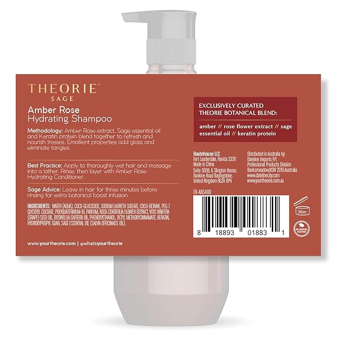 Theorie Amber Rose Hydrating Shampoo- Refresh & Hydrate, Irresistible Scent of Rose, Jasmine & Amber, Suited For All Hair Types-Color & Keratin Treated Hair, 800ML
