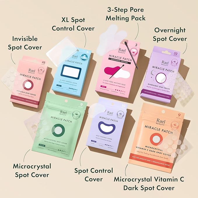 Rael Pimple Patches - Miracle Overnight Spot Cover, Thicker & Extra Adhesion, Hydrocolloid Acne Treatment for Face, Zits & Blemishes, Korean Skin Care, Vegan & Cruelty-Free, 3 Sizes (52 Count)