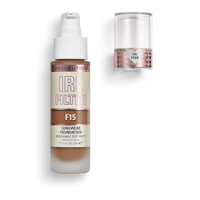 Revolution Beauty, IRL Filter Longwear Foundation, Soft & Breathable Formula, Medium to Full Coverage, Matte Finish, F15, 0.7 Fl. Oz