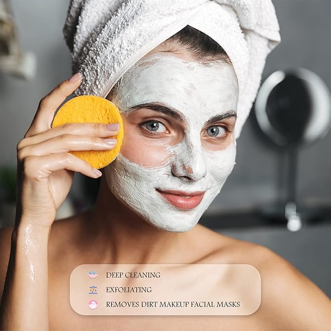 Patelai 300 Pieces Face Cleansing Sponge Wash Round Face Sponge Makeup Removal Sponge Pad Compressed Soft Facial Sponge Exfoliating Sponges, Pink, Purple, Blue, Yellow, Green for Women