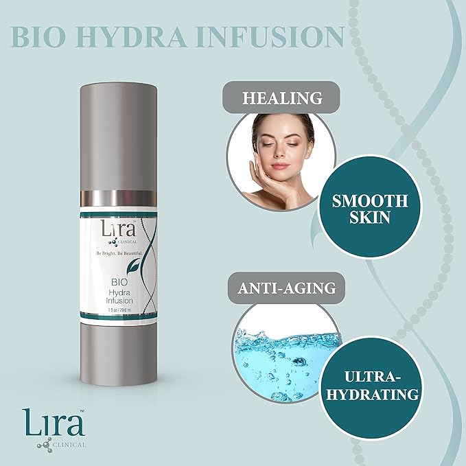 Lira Clinical BIO Hydra Infusion - Hydrating Face Serum with Hyaluronic Acid, Plant Stem Cells, and Minerals - Lightweight Facial Serum for Smooth, Refreshed Skin - Travel Size Daily Skincare - 1 Oz