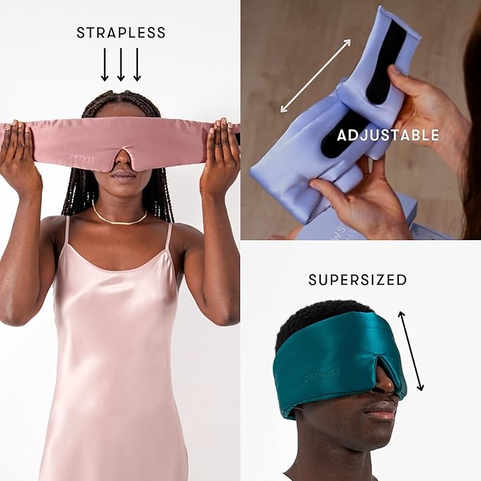 DROWSY Silk Sleep Mask. Face-Hugging, Padded Silk Cocoon for Luxury Sleep in Total Darkness. (Damask Rose)