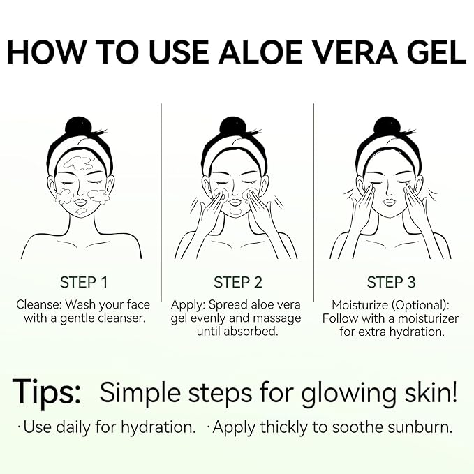 Pure & Organic Aloe Vera Gel for Sunburn Relief, After Sun Lotion for Face & Body Skin Care, Daily Facial Moisturizer & Acne Spot Treatment 7 OZ