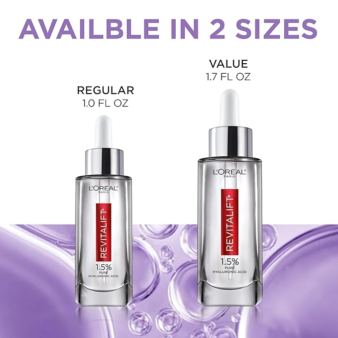 L'Oreal Paris Revitalift 1.5% Pure Hyaluronic Acid Face Serum, Hydrate & Reduce Wrinkles, Fragrance Free 1.7 oz