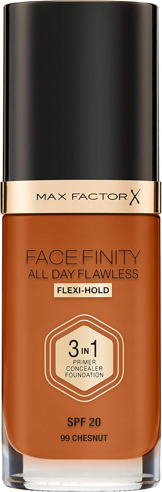 Max Factor Facefinity 3-in-1 All Day Flawless Liquid Foundation, SPF 20-99 Chestnut, 30 ml
