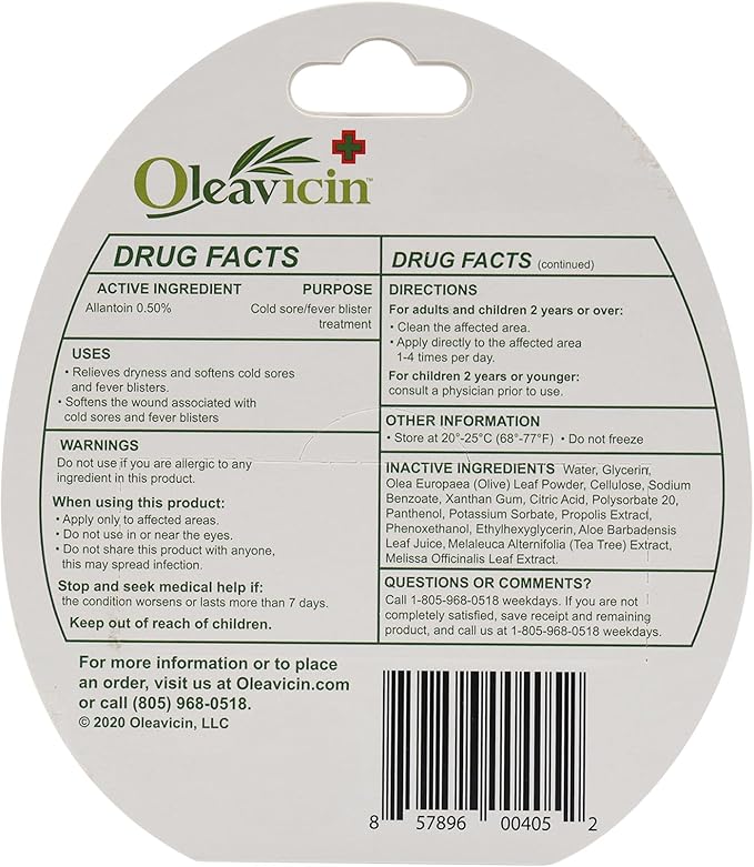 Lip Gel – Natural Cold Sore & Fever Blister Treatment with Organic Olive Leaf – Fast-Acting Relief – 1.3oz (3.8) - 3 Pack
