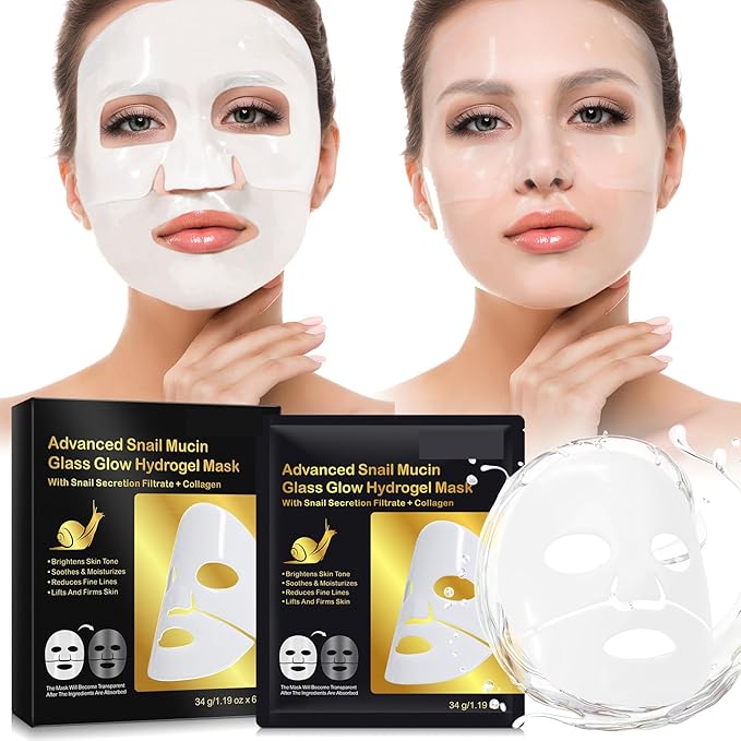 Snail Mucin Face Mask, Glass Skin Collagen Face Mask, Snail Mucin Serum Face Masks Korean Skincare, Collagen Night Wrapping Masks, Overnight Collagen Mask for Deep Hydrating Skin, 6Pack