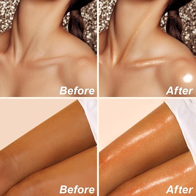 Shimmer Body Oil, SPF 45 Broad Spectrum, Sunscreen Face and Liquid Luminizer Waterproof Moisturizing, Light Shimmer Glow Illuminator, Smooth Body Highlighter Makeup (#03 Glistening Bronze)