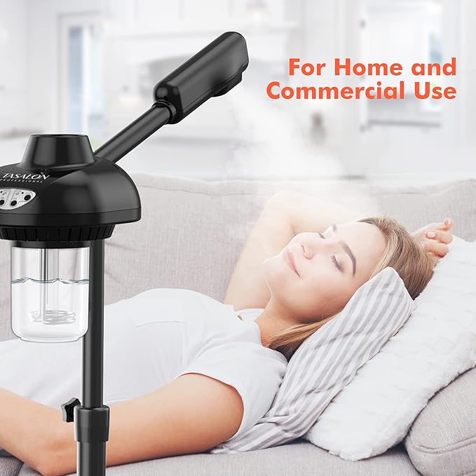 TASALON Steamer on Wheels for Professional Skin Rejuvenation, Facial Steamer Kit for Home, Spa, Clinic - Warm Mist, Ozone Face Humidifier - Pore Opener and Cleanser-Black