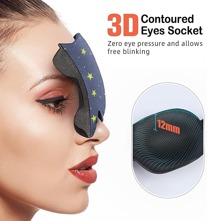 Sleep Mask Invisible Alar Deep Orbit 3D Eye Mask Ultra Lightweight & Comfortable Sleeping Mask for Travel, Nap Shift Works 3 Pack