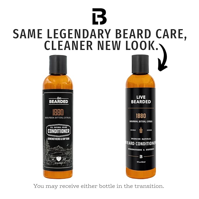 Live Bearded Beard Conditioner, 8 fl oz - Strengthens and Softens Facial Hair - Made in the USA - All-Natural Ingredients with Biotin, Caffeine | 1880 Scent - Bourbon, Bitters, Citrus