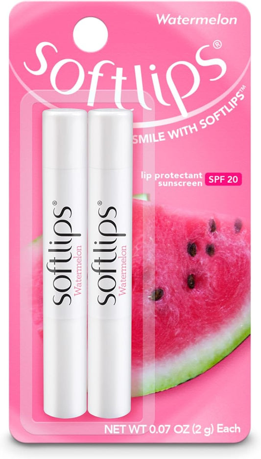 Softlips Watermelon Lip Balm 2-Pack with SPF 20 - Juicy Hydration for Smooth, Protected Lips