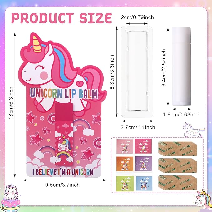 24 Sets Unicorn Party Favors Lip Balms Bulk for Kids Birthday Party Moisturizing Lip Balm for Unicorn Themed Celebration Gifts Lip Care Products for Classroom Rewards Favor Party Supplies