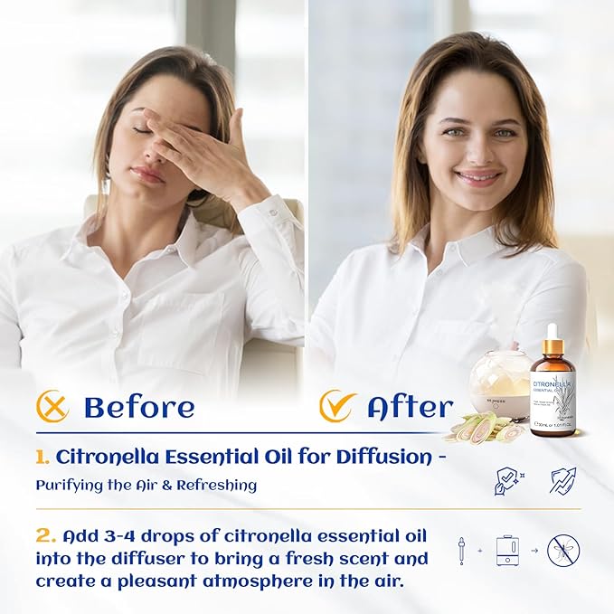 HIQILI 1 Fl Oz Citronella Essential Oil, 100% Pure Undiluted for Aromatherapy Diffuser for Home - 30ML