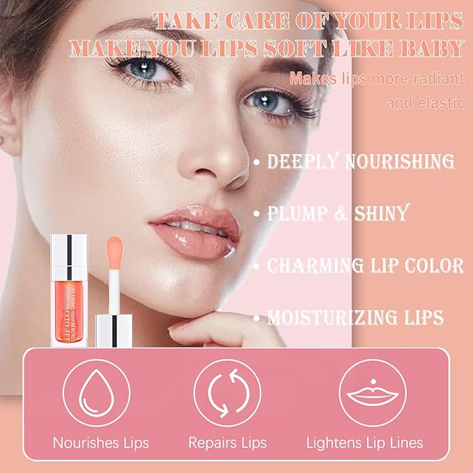 Lip Oil Hydrating Tinted Lip Balm, Plump Lip Gloss Lip Care Transparent Toot Lip Oil Tinted, Glass Lip Glow Oil Fresh Texture & Non-sticky, Nourishing Repairing Lightening Lip Lines Lip Care (001#)