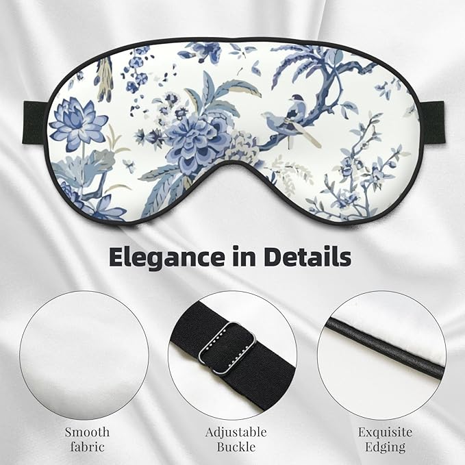 Sleep Eye Mask Vintage Blue Floral Sleep Mask for Women Men Comfortable Eye Mask with Adjustable Strap Soft Eye Cover Blindfold for Travel Yoga Nap Shift Work