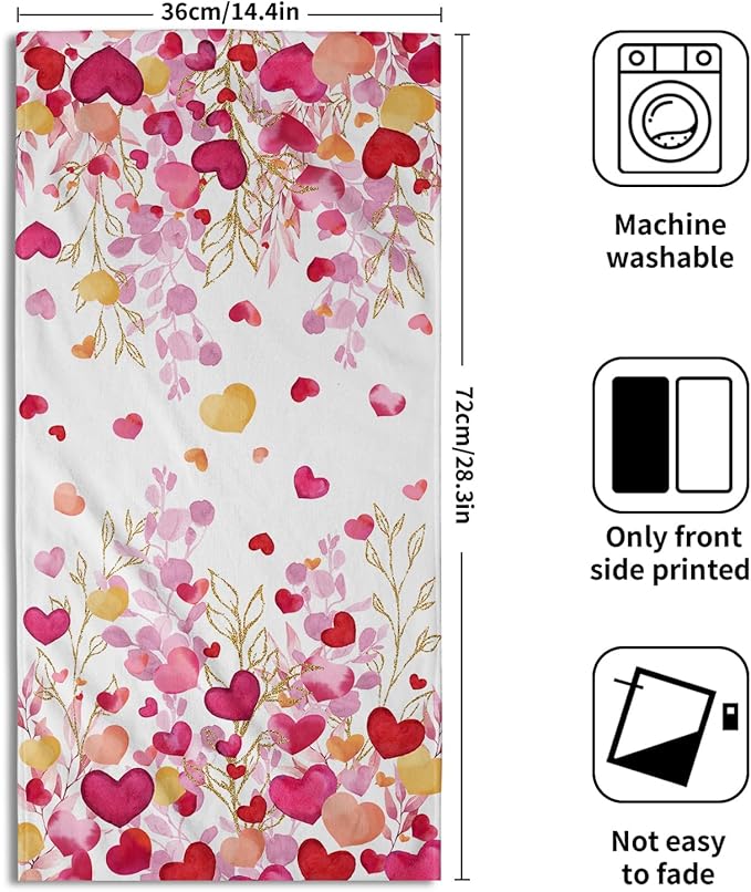 Giwawa Pink Heart Hand Towels Set of 2 Romantic Love Soft Absorbent Decorative Hand Bath Towels Kitchen Dish Towels for Bathroom Sports Yoga Home