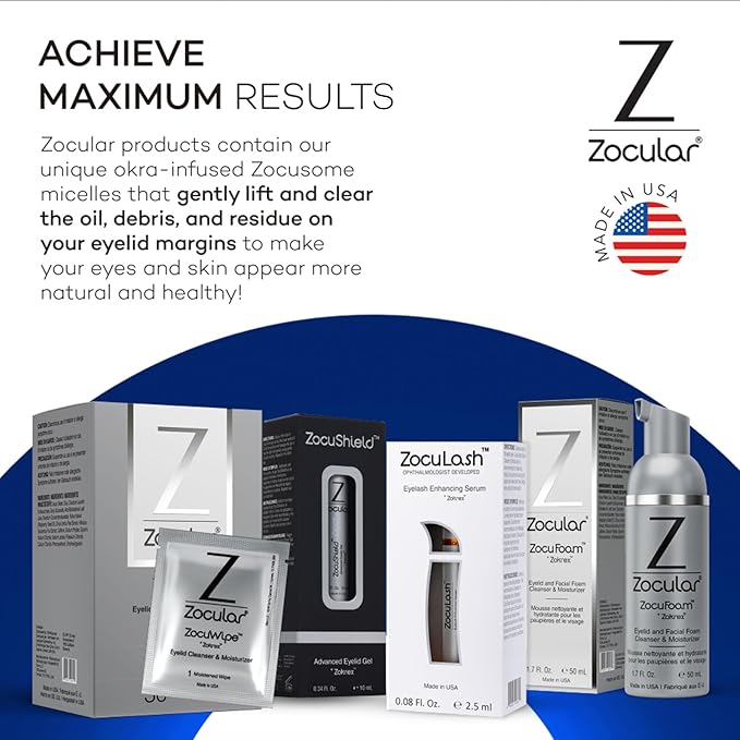 Zocuwipe Eyelid Wipes with Natural Okra Complex - Eyelid Cleanser and Moisturizer Pads for Irritated, Red Eyes from Dry Eye, Blepharitis 30ct